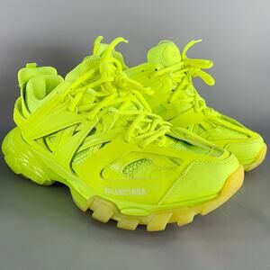 BALENCIAGA Size 11 Track 3 Green Neon Leather Nylon Lace-Up Sneakers